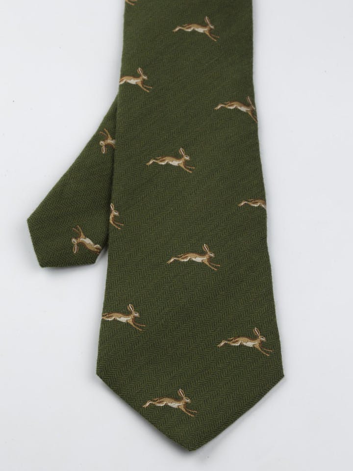 Men's Forest Green Leaping Hare Tie