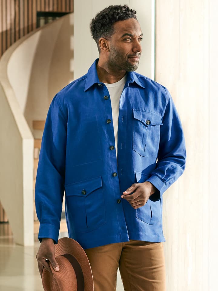 Men's Blue Overshirt On Model