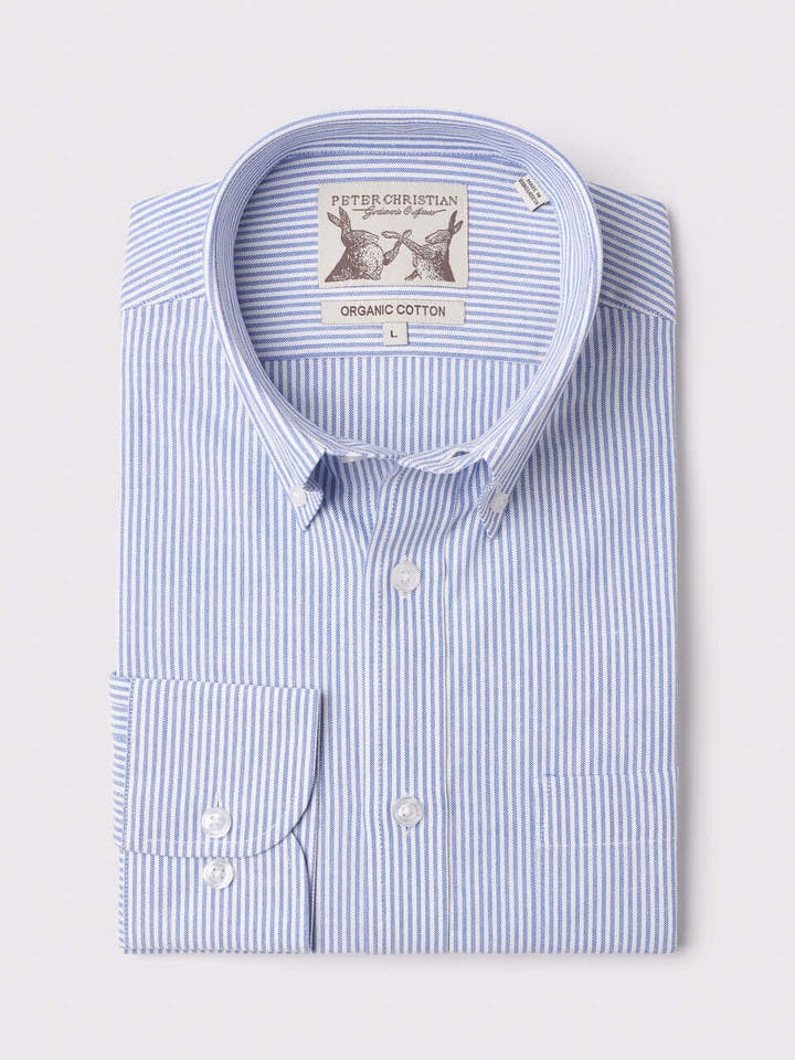 Men's Blue Stripe Cotton Oxford Shirt