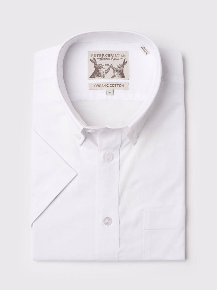 Men's White Cotton  Oxford Short Sleeve Shirt