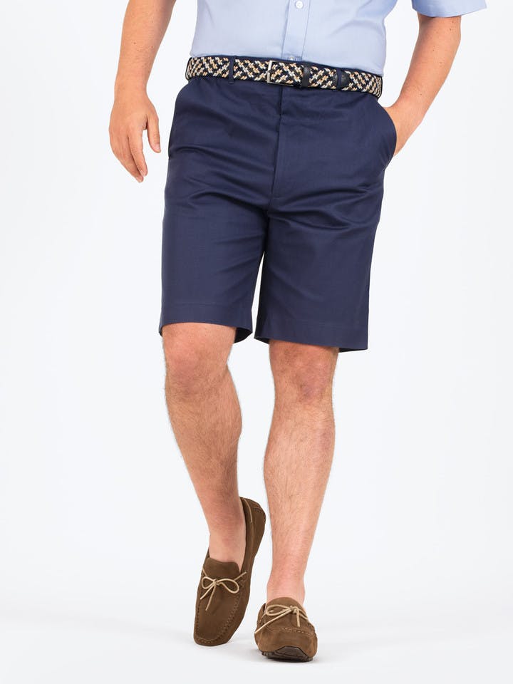 Men's Navy Cotton Stretch Flat Front Shorts