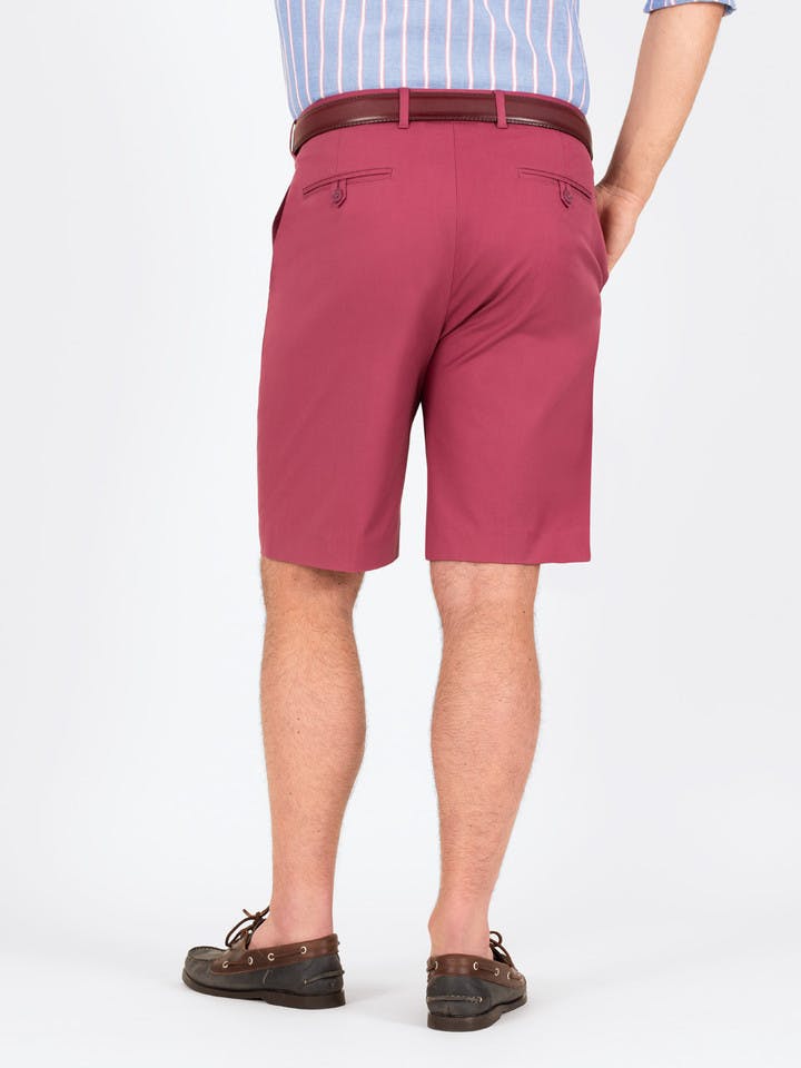 Brick Red Cotton Stretch Flat Front Shorts Buttoned Back Pockets