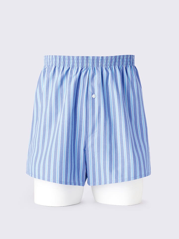 Men's Blue Cotton Striped Boxer Short