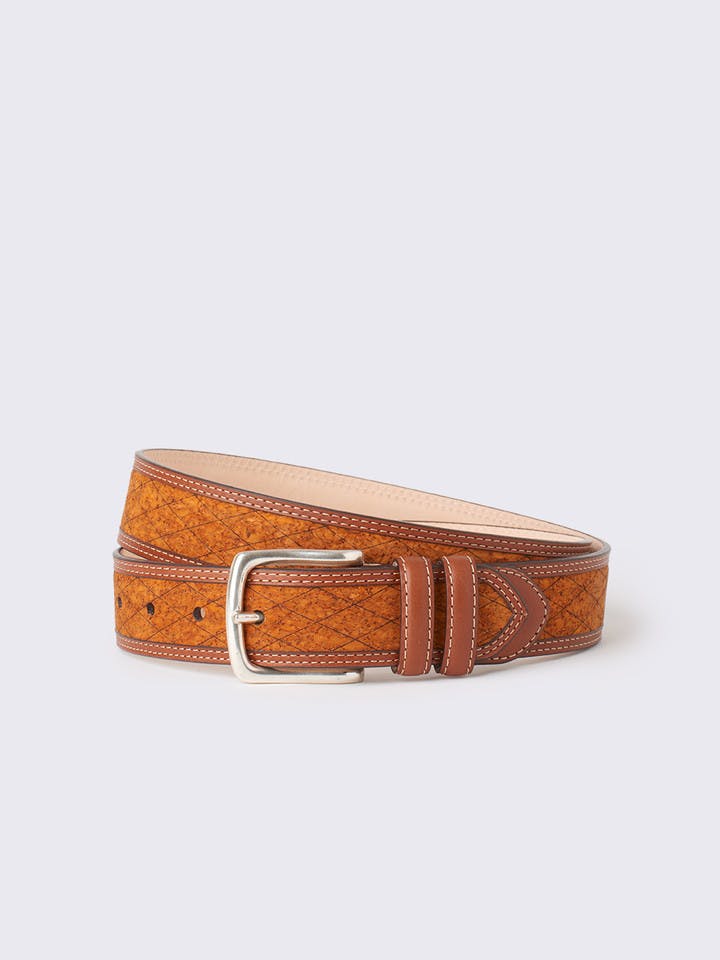 Tan Cork Inlaid Handmade Leather Belt