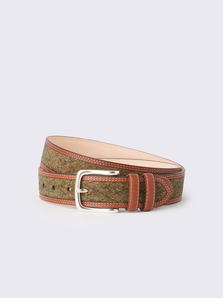 Green Cork Inlaid Handmade Leather Belt