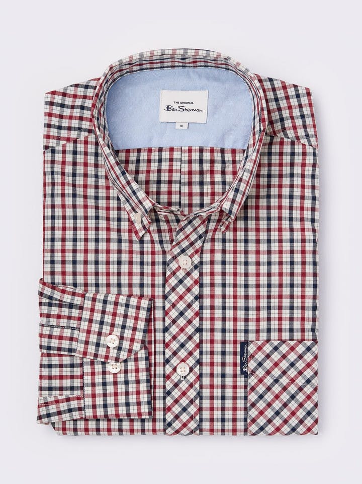 Men's Red Ben Sherman Long Sleeve Check Shirt