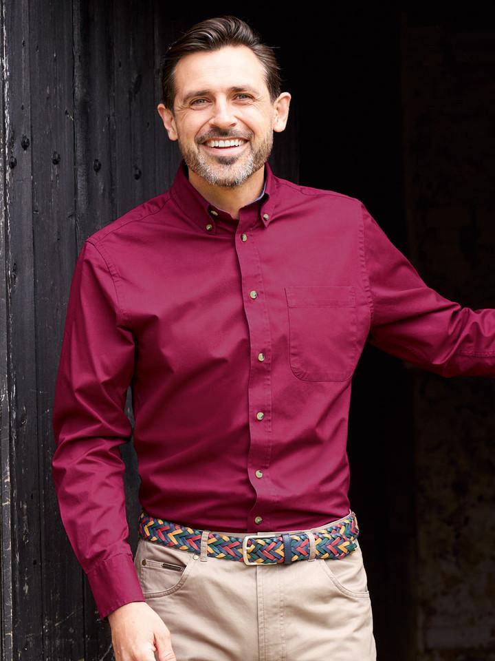 Men's Burgundy Red Soft Twill Cotton Shirt on Model