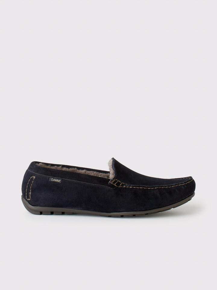 Loake Navy Shearling Suede Slipper