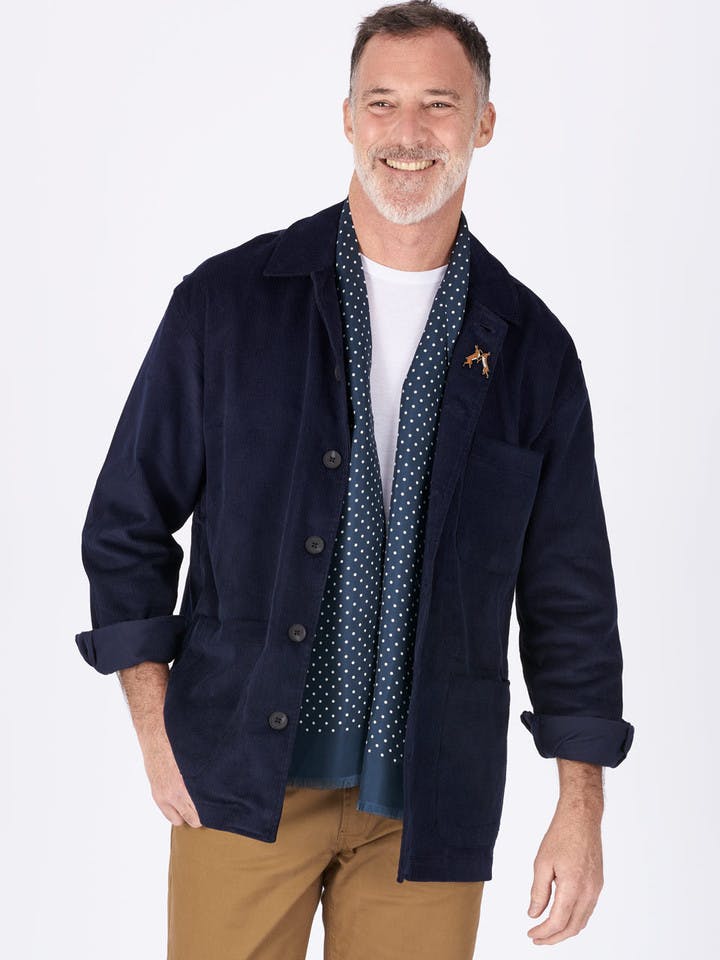 Men's Navy Corduroy Chore Jacket on model