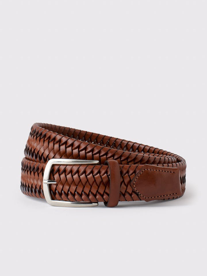 Men's Elasticated Tan Brown Braided Leather Belt