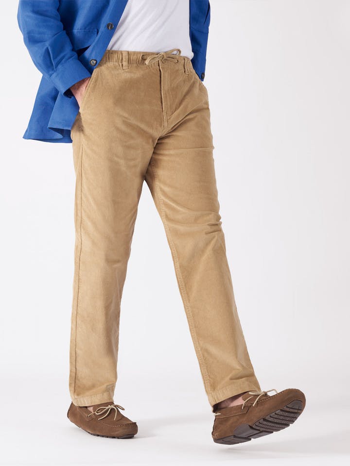 Men's Beige Sand fine Needlecord Corduroy Drawstring Elasticated Waist Trousers