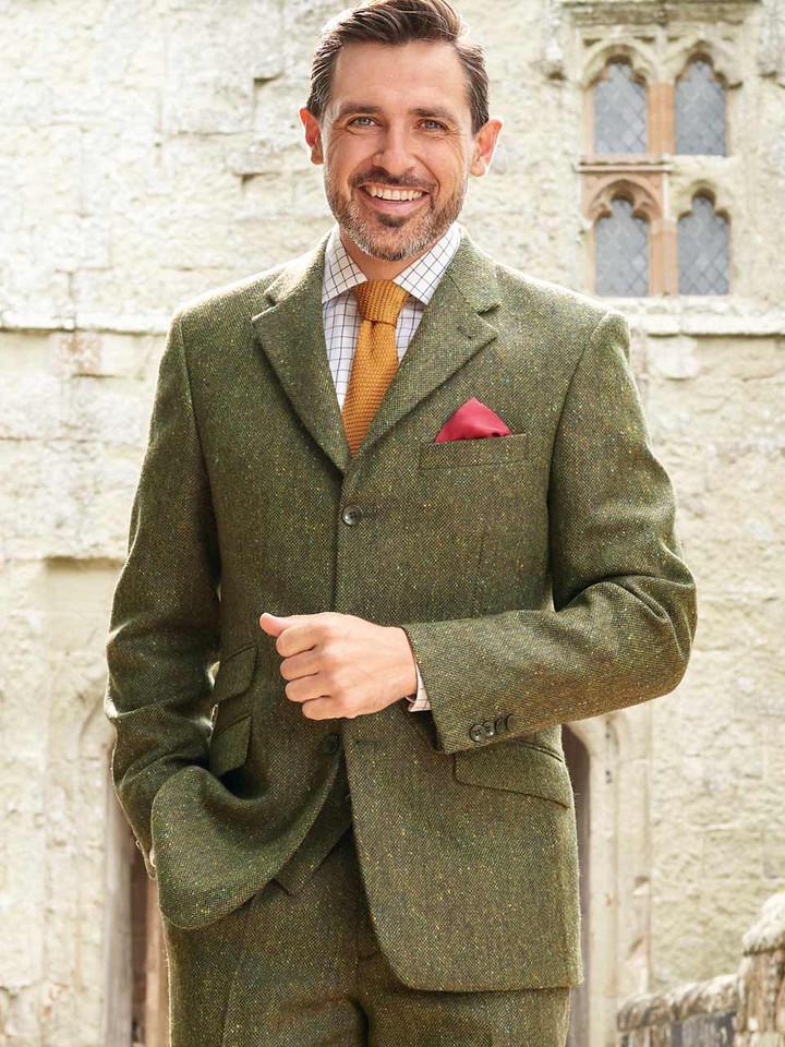 Men's Green Donegal Tweed Suit Jacket On Model