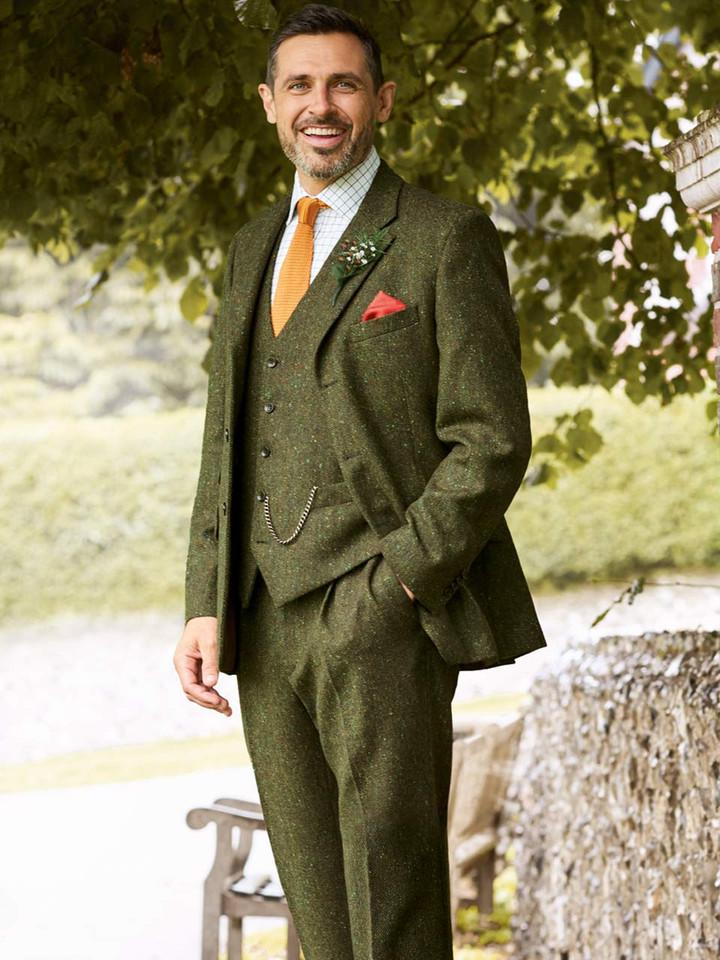 Men's Green Donegal Tweed Suit on Model