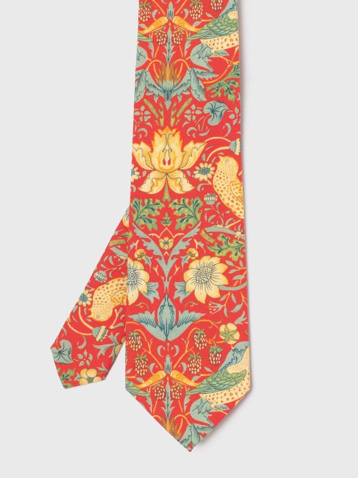 William Morris Pattern Red Strawberry Thief Tie