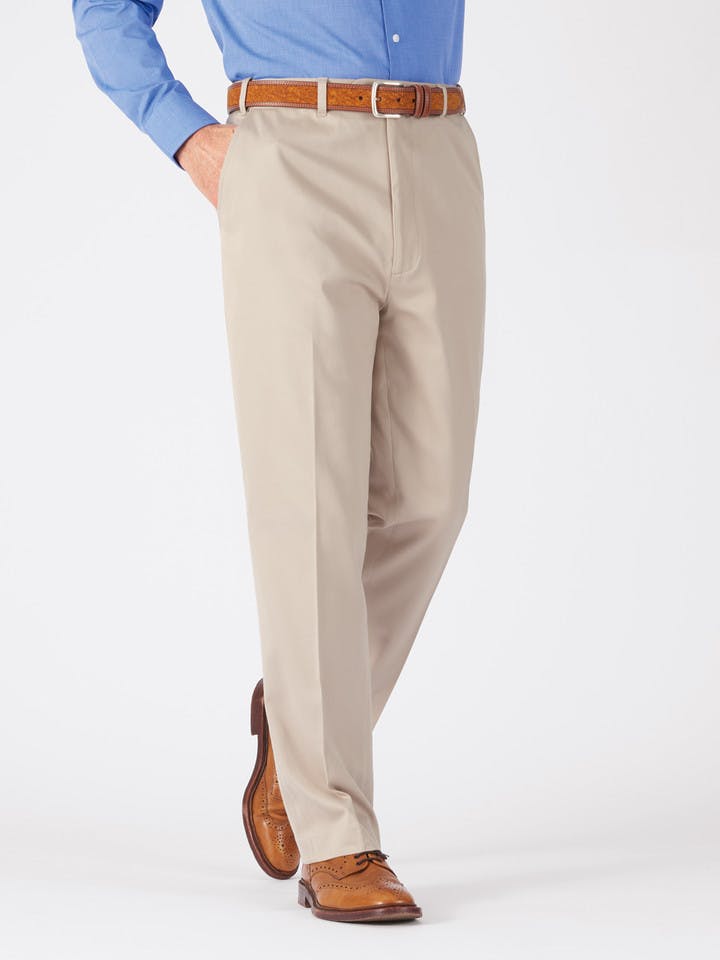 Men's Sand Beige Finest Cotton & Silk Chino Trousers