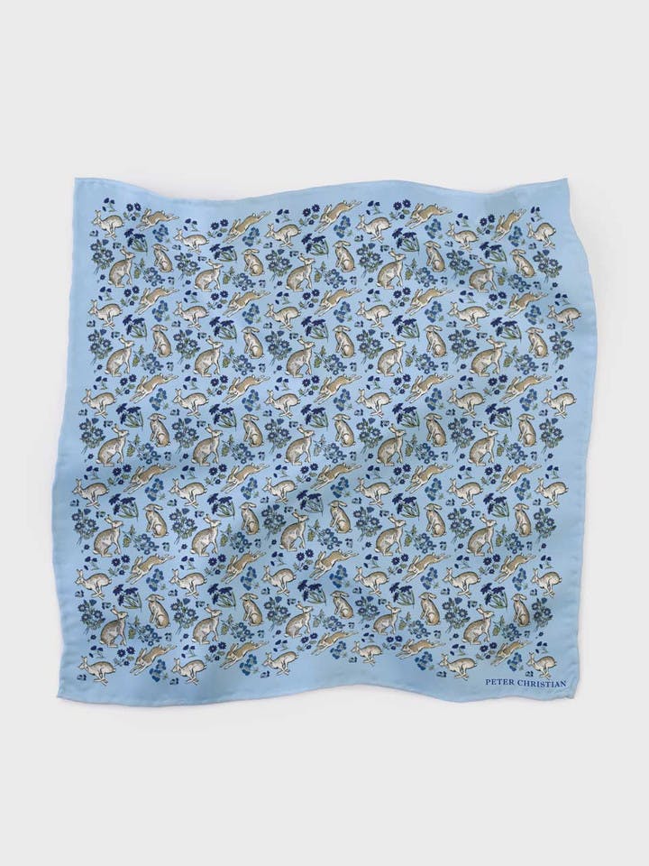 Sky Blue Hares Silk Pocket Squares