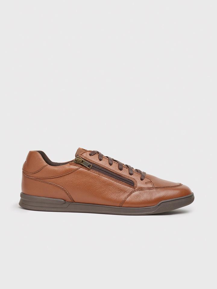 Men's Geox Tan Leather Zip Trainer