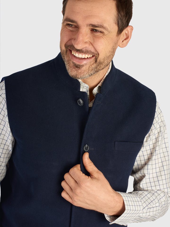 Nehru Navy Moleskin Gilet Model