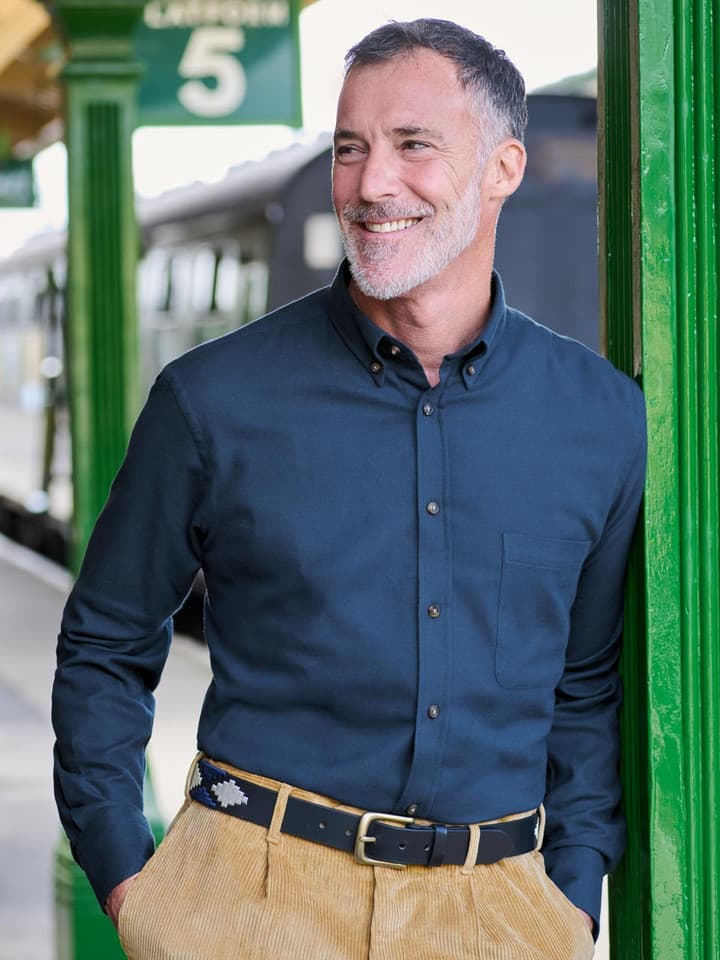 Blue Brushed Cotton Shirt On Model