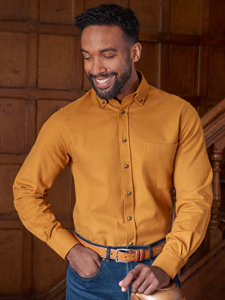 Men's Mustard Brushed Cotton Shirt