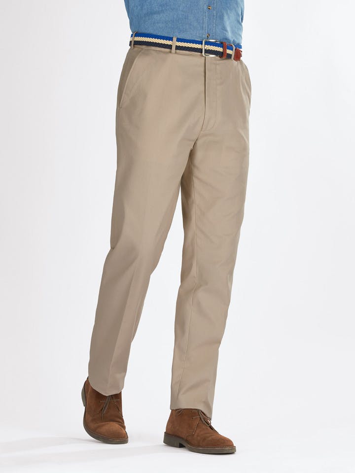 Men's Sand Beige Cotton Flat Front Chinos