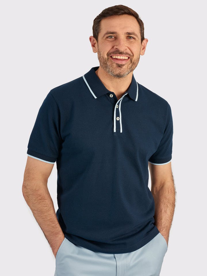 Men's Navy Blue Textured Polo Shirt