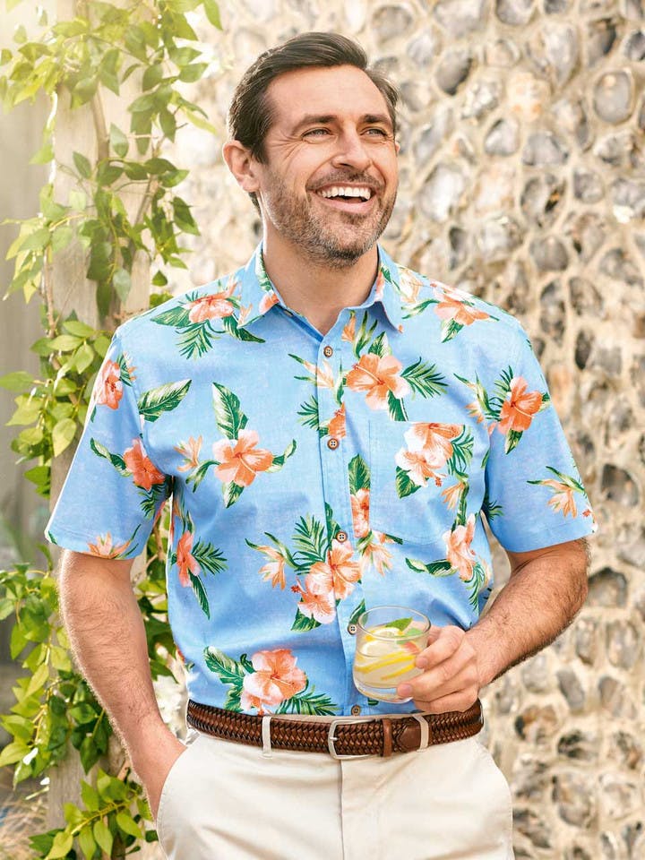 Men's Blue Floral Hawaiian Shirt