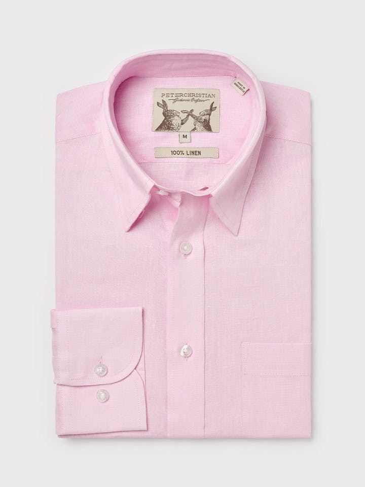 Men's Pink 100% Linen Long Sleeve Shirt