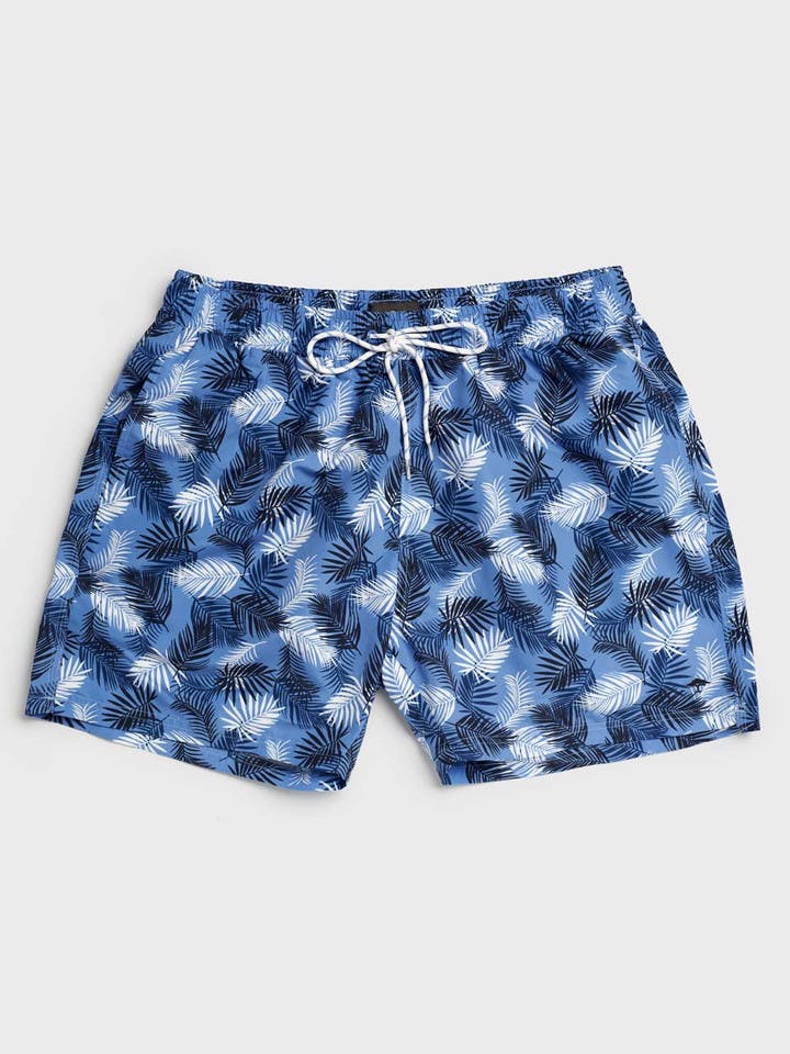 Blue Leaf Drawstring Swim Shorts