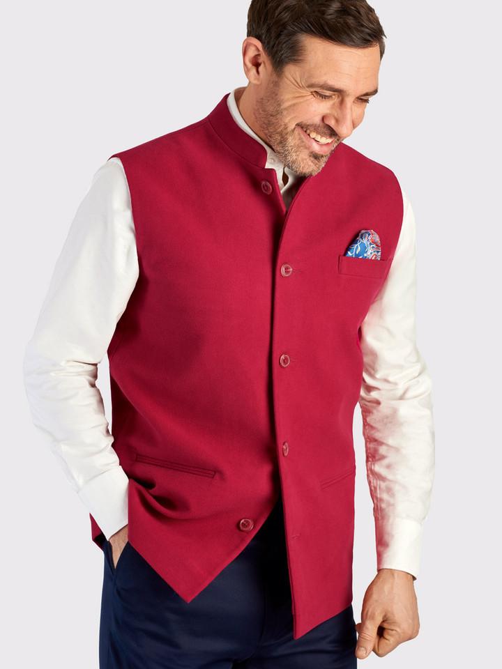 Moleskin Nehru Gilet Red Model