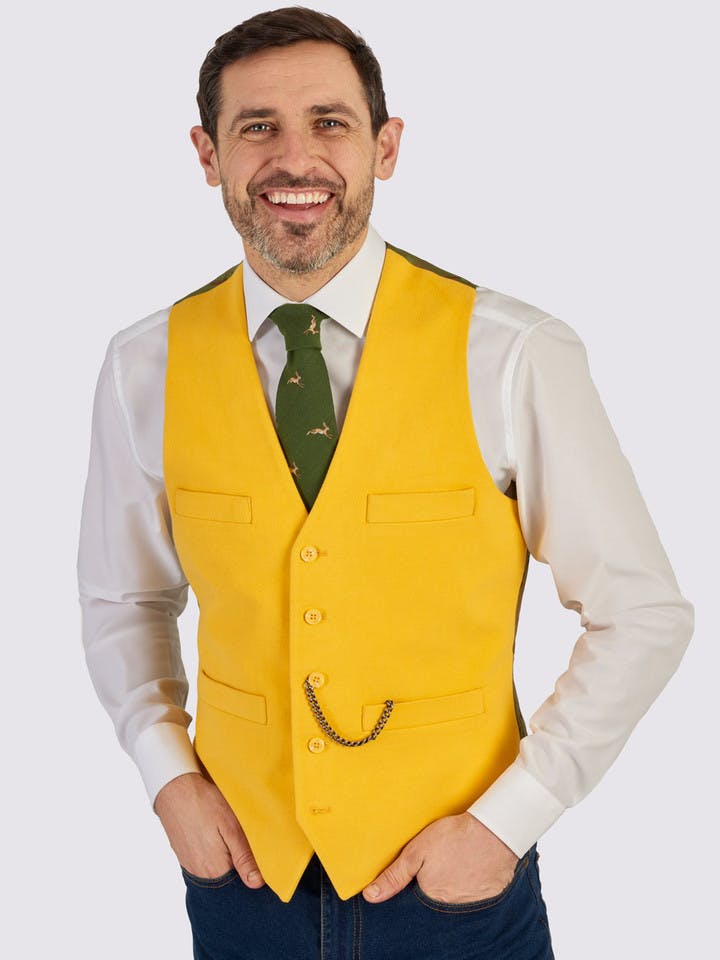 Buttercup Yellow Moleskin Waistcoat Model