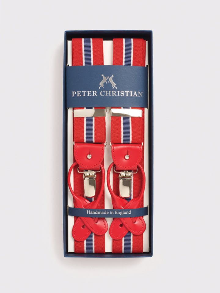 Red and Navy Stripe Elasticated Braces In Presentation Box