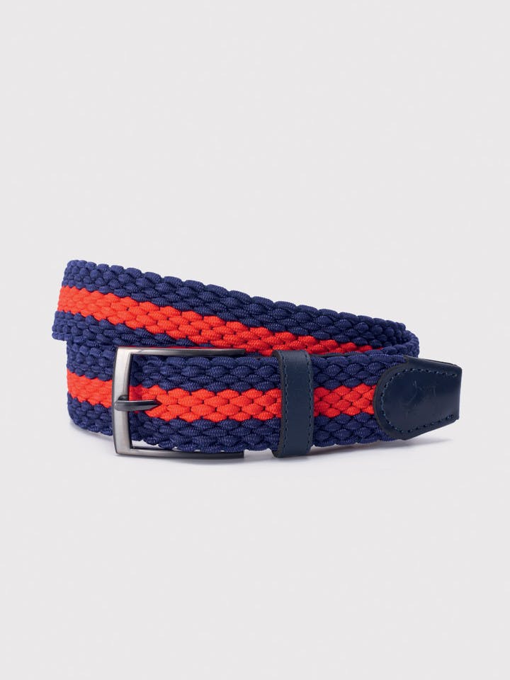 Men's Navy Blue and Red Stripe Woven Elastic Belt