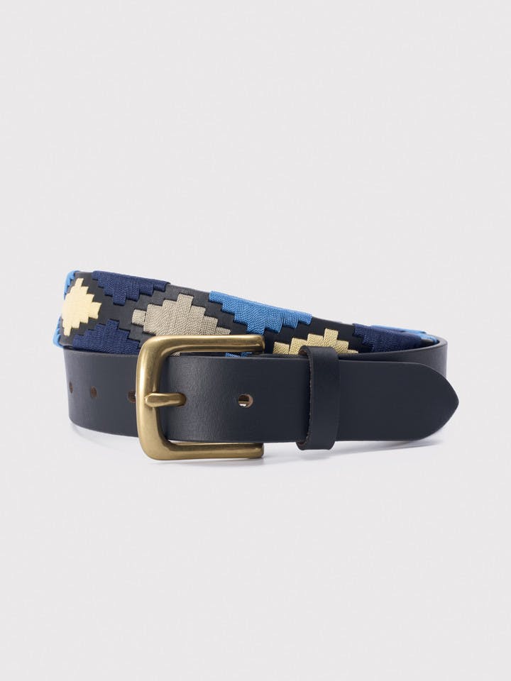 Men's Blue Leather Polo Belt