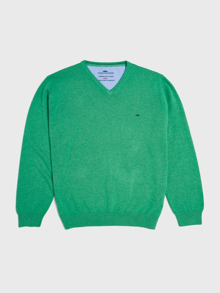 Green Fynch-Hatton Superfine Cotton V Neck Sweater