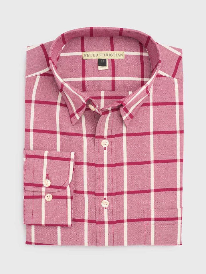 Men's Wine Red Window Pane Check Shirt