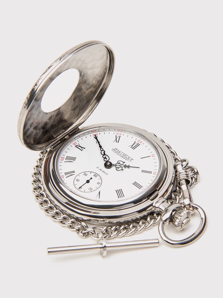 Jean Pierre Chrome Plated Half Hunter Pocket Watch Open