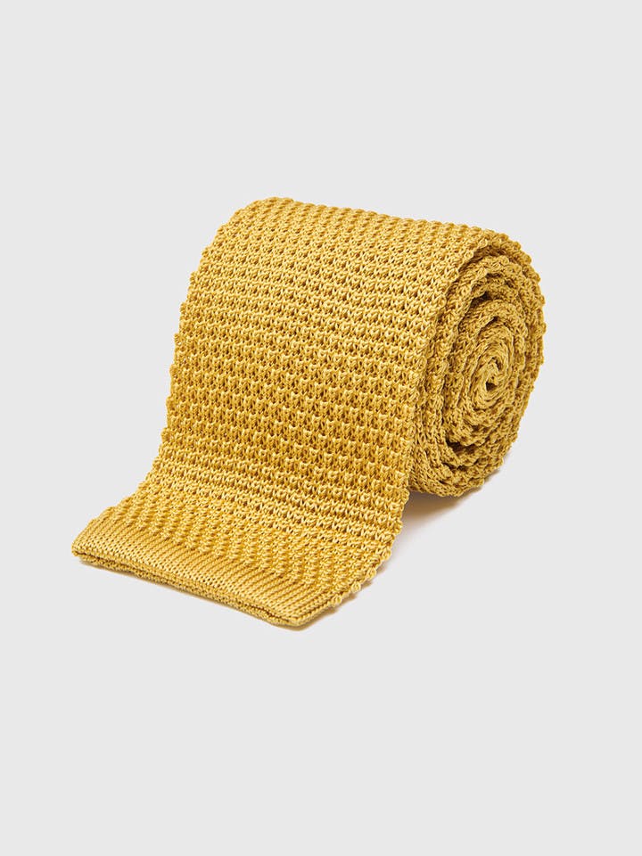 Corn Yellow Knitted Silk Tie Rolled