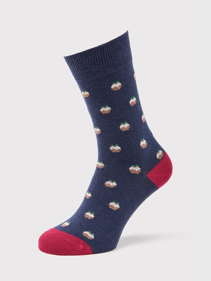 Novelty Navy Christmas Pudding Socks