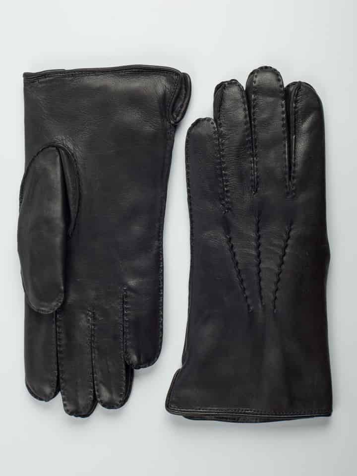 Black Dents Nappa Leather Fur Lined Gloves