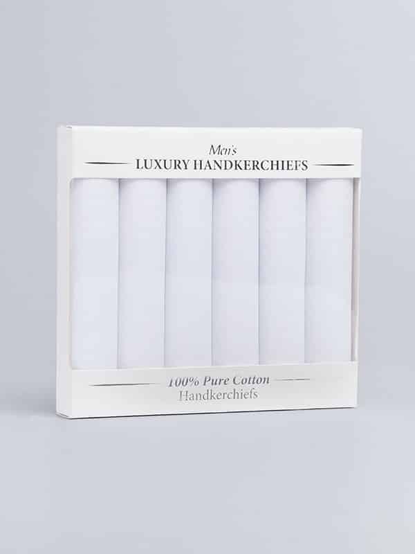 6 Pack White Cotton Handkerchiefs boxed