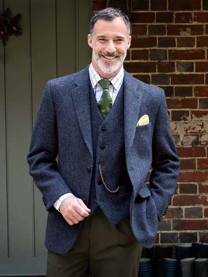 Model Wearing Blue Harris Tweed® Jacket
