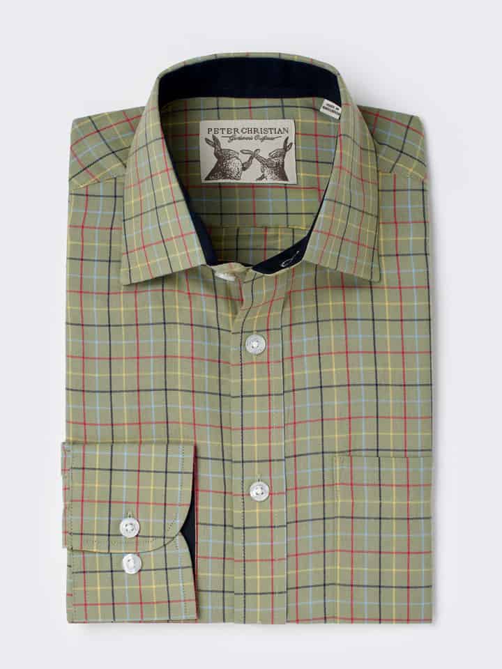 Men's Green Colourful Tattersall Check Cotton Shirt