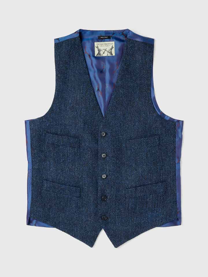 Men's Blue Herringbone Harris Tweed® Waistcoat