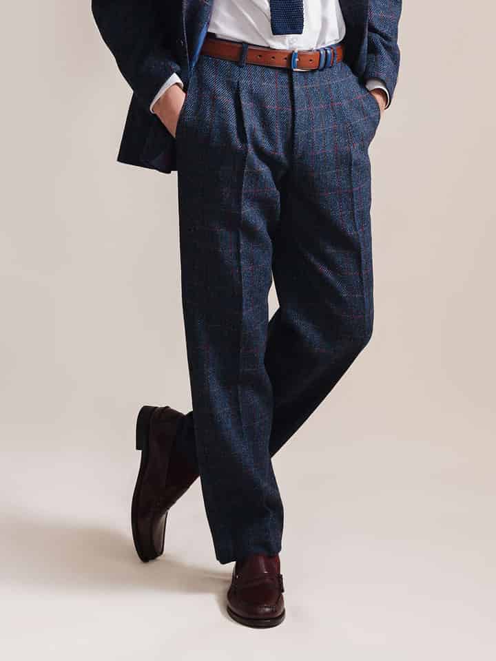 Men's Blue Harris Tweed® Trousers On Model