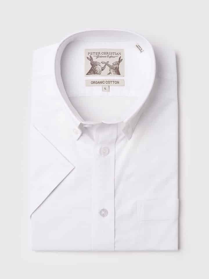Men's White Cotton Oxford Short Sleeve Shirt