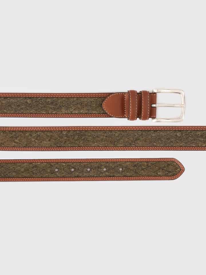 Mens Green Cork Inlaid Handmade Leather Belt