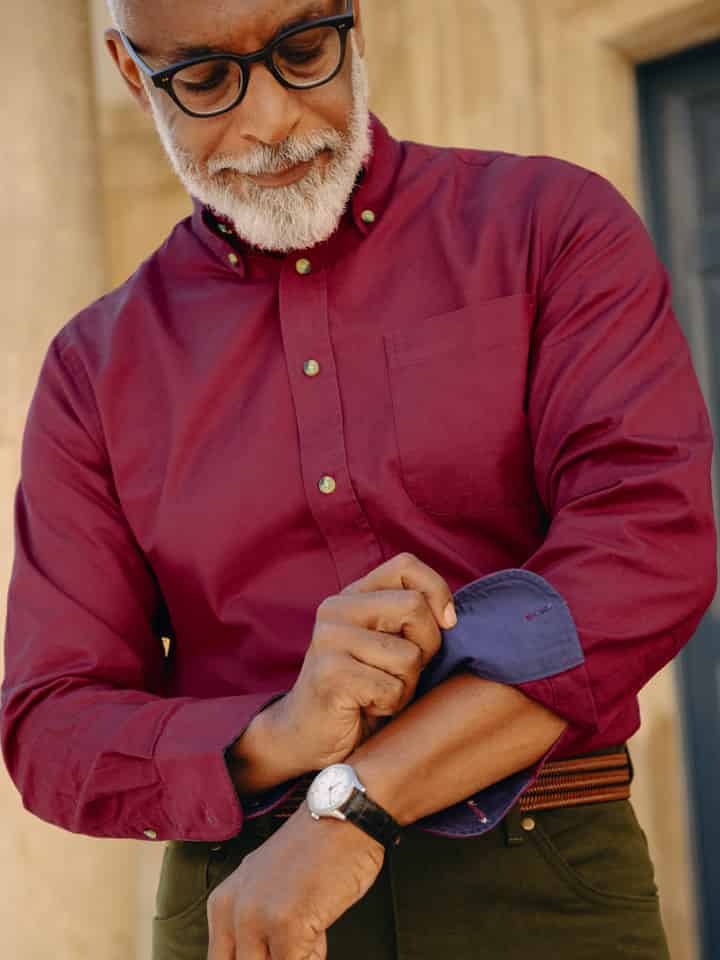 Men's Burgundy Red Soft Twill Cotton Shirt Model