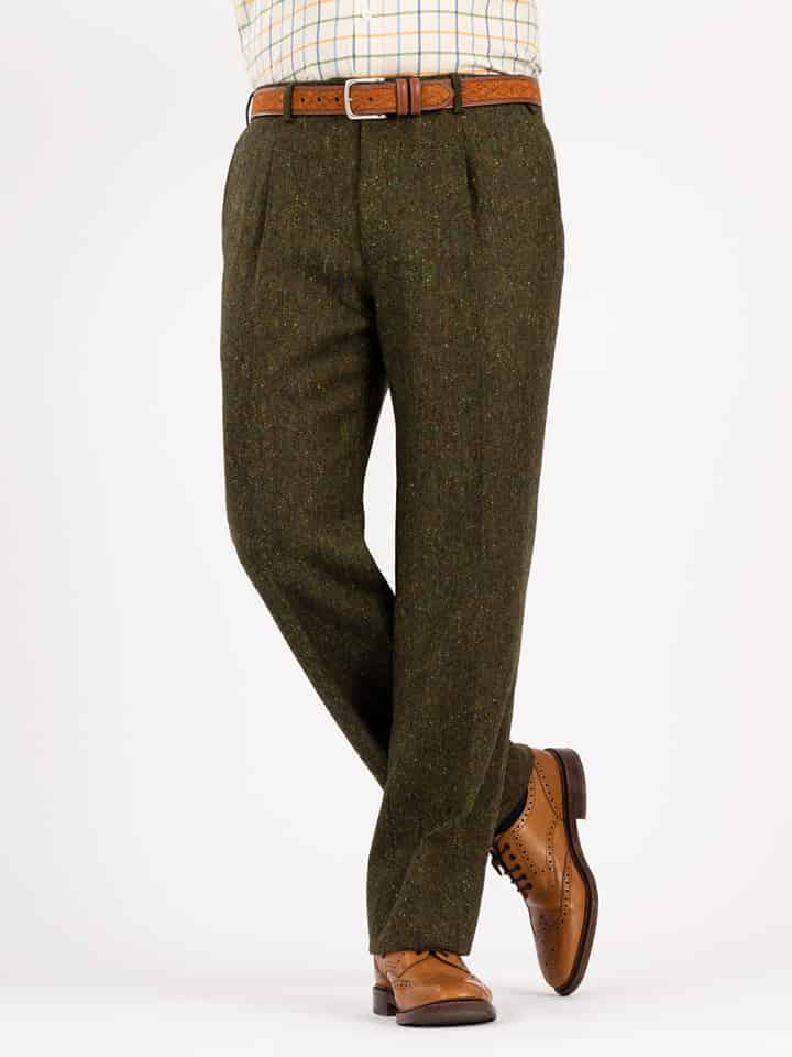 Men's Green Donegal Tweed Trousers on Model
