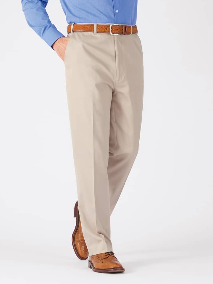 Men's Sand Beige Finest Cotton & Silk Chino Trousers